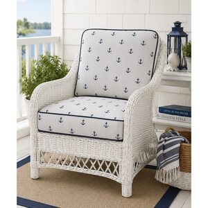 Covington Outdoor Upholstery Fabric 4 Yds Navy Anchor Stripe Coastal 56" Discon.